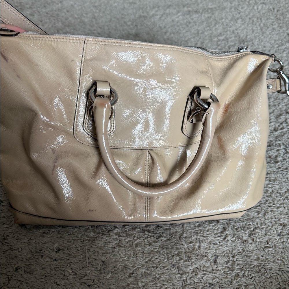 Coach Beige Leather Satchel with Floral Scarf - Picture 6 of 10